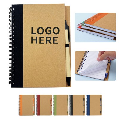 5" x 7" Kraft Cover Spiral Notebook with Pen Holder